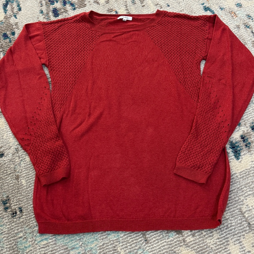 Long sleeve orange red color sweater ladies women sz small top lightweight shirt